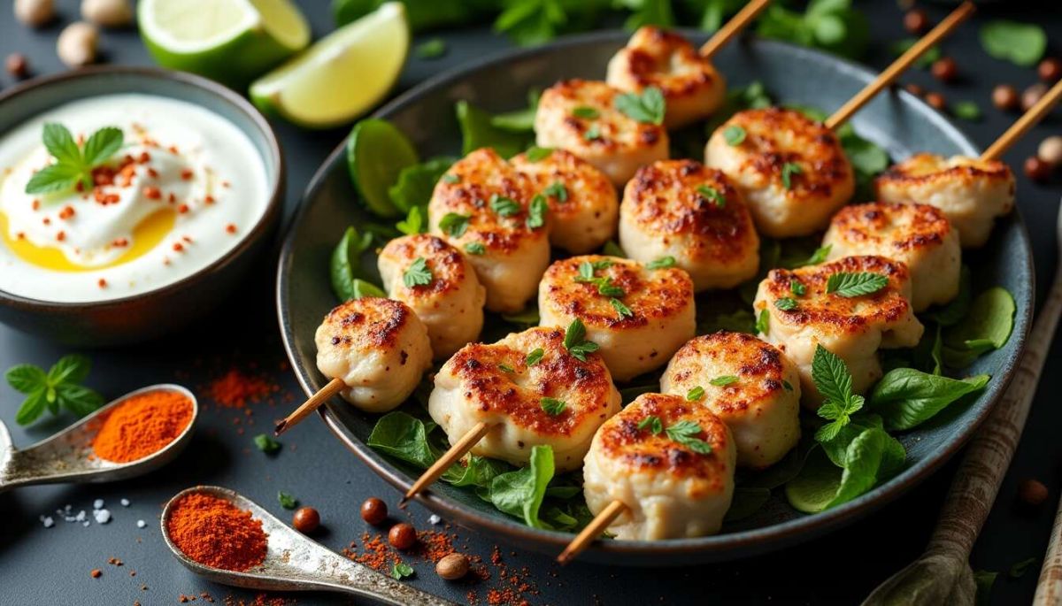 brochettes de poulet épicé et salade de concombre par cyril lignac