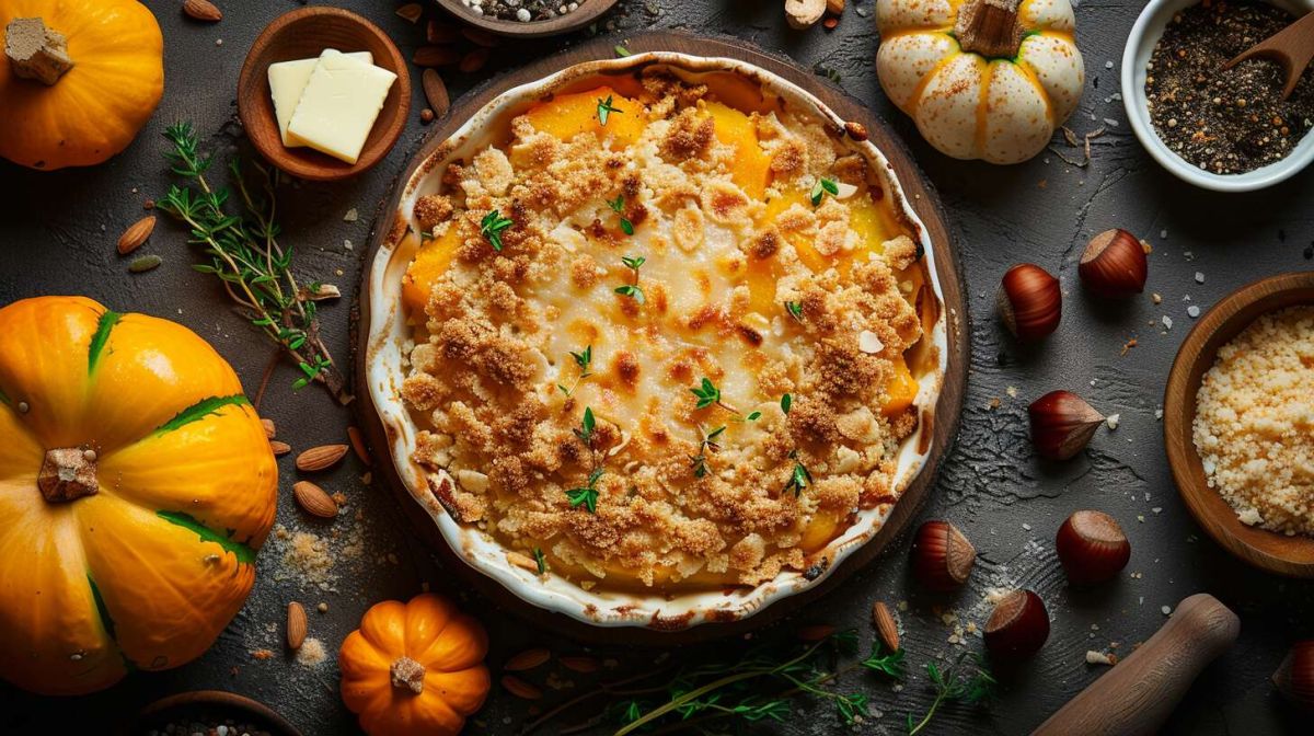 Recette de crumble au parmesan et à la courge butternut : saveurs automnales