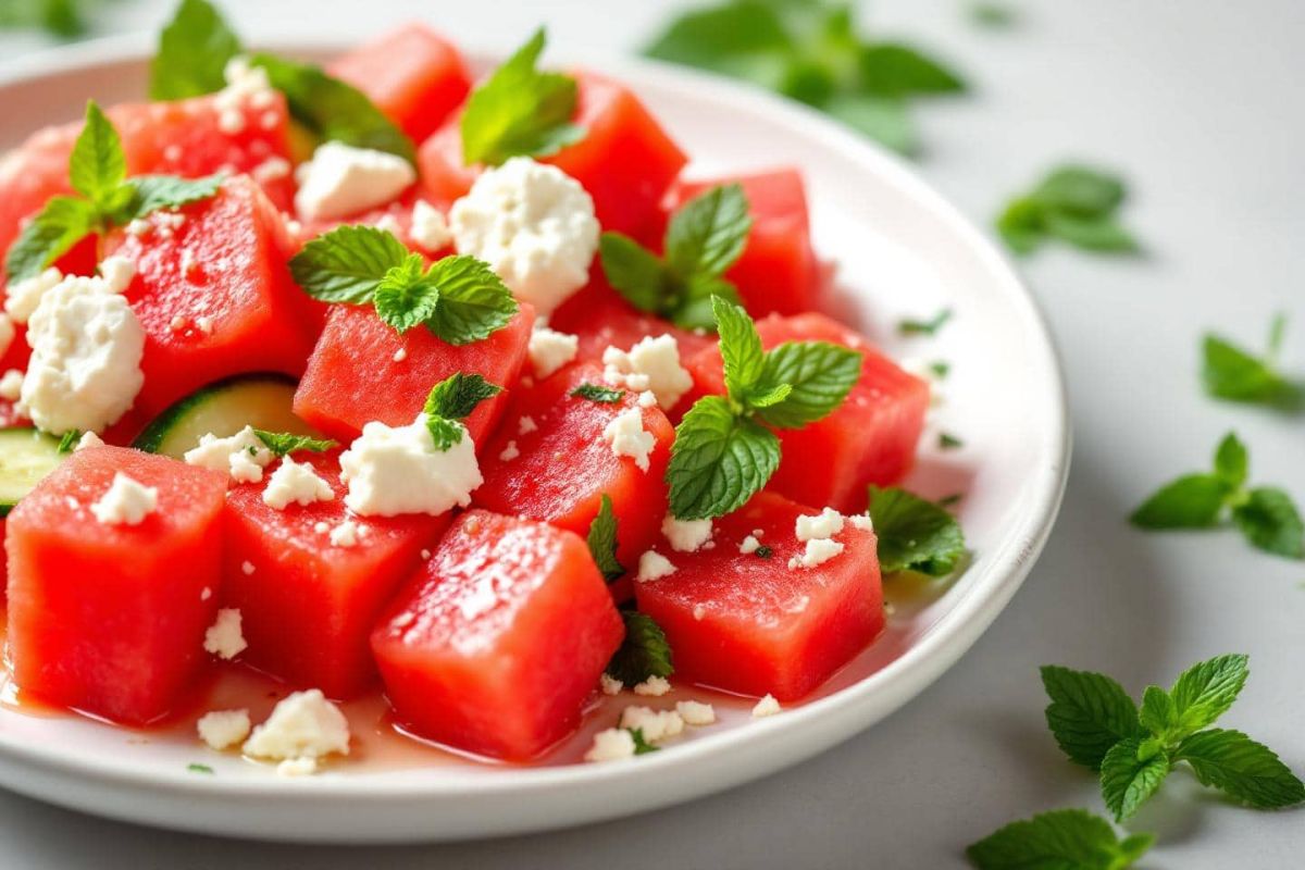 Une salade estivale qui change tout : pastèque, feta, concombre et menthe