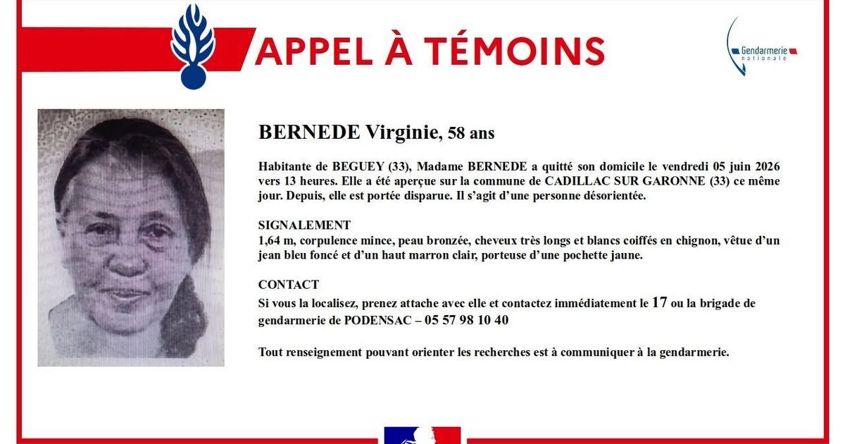Disparition d'une résidente de Béguey : un appel urgent à témoins