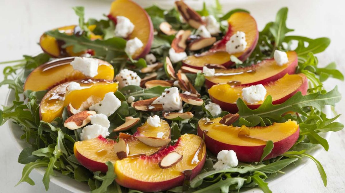 Savourez l'été avec cette salade de pêche et roquette gourmande